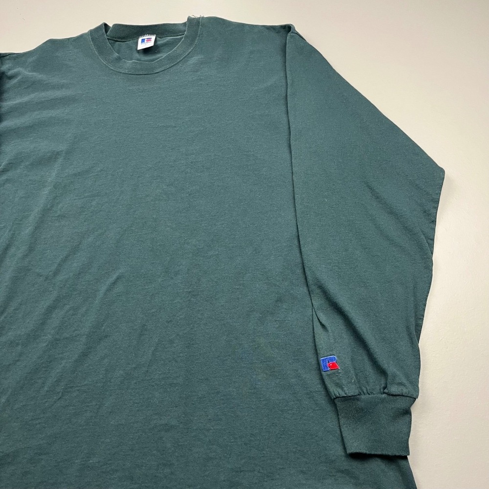 Russell Athletic Long Sleeve T-Shirt Mens XL Green Vintage Blank USA Made Cotton